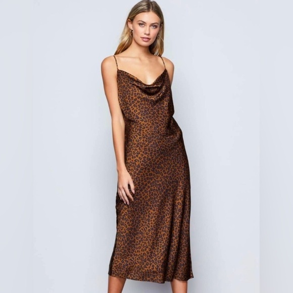 Good American cowl neck drape Leopard Print Satin Slip Dress Spaghetti straps 2 - Picture 1 of 9